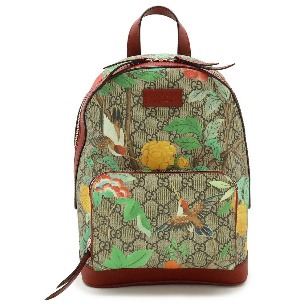 Gucci Tian GG Supreme Backpack Floral Flower bird beige red multi